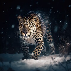 Fototapeta na wymiar leopard at night, moonlight, animal, nature, predator, ai generated