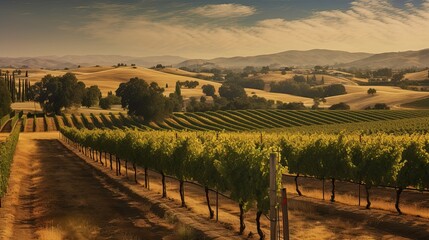 Naklejka premium California Vineyard, Generative AI Illustration
