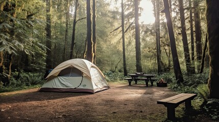Campsite In The Woods, Generative AI Illustration