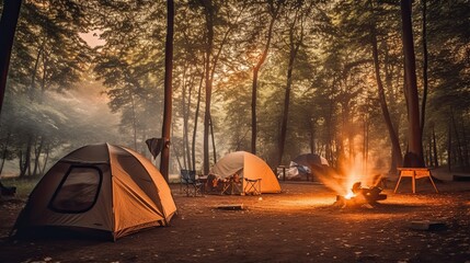 Campsite In The Woods, Generative AI Illustration