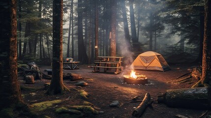 Fototapeta na wymiar Campsite In The Woods, Generative AI Illustration