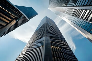 Fototapeta na wymiar a striking image of a sleek and modern skyscraper piercing the clouds, symbolizing human ambition and progress