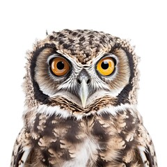 Fototapeta premium owl face shot, isolated on white background, generative AI