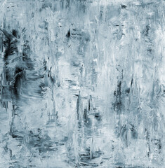 Photograph of abstract grey blue coloured painting on canvas.