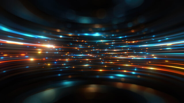 Luminous Futuristic Energy in Abstract Space. Display of abstract lights and glowing elements in a futuristic and dynamic motion. Energy and speed. Modern fusion of technology and art