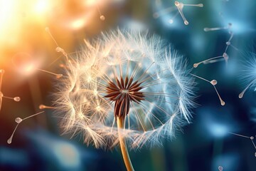 Photo of a close-up dandelion plant. Generative AI