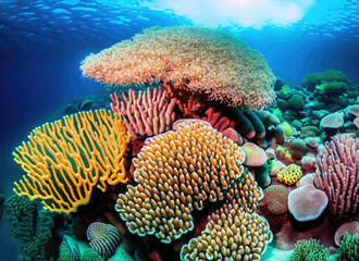 Naklejka premium coral reef and fish