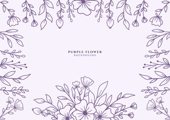 Beautiful Hand drawn Purple flowers and leaves on white background for wedding invitation or engagement or greeting card