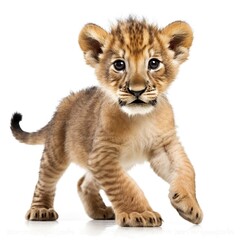 lion cub face shot, isolated on white background, generative AI