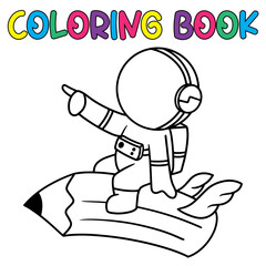 Coloring book cute astronaut with pencil - vector illustration.