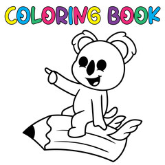 Coloring book cute koala bear with pencil - vector illustration.