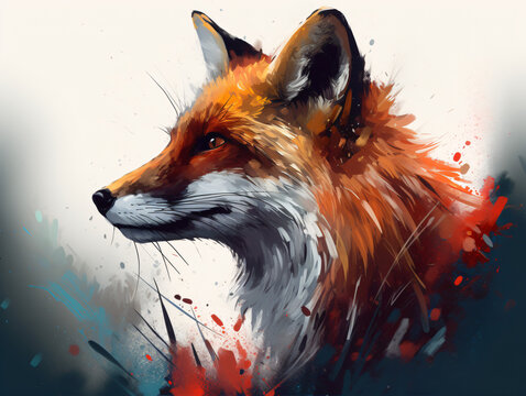 A Digital Painting Of A Fox Head  Generative Ai