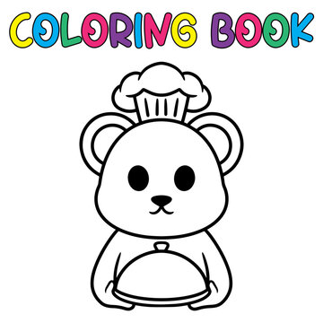 Coloring book cute chef panda bear - vector illustration.