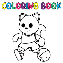 Coloring book cute dog playing basketball - vector illustration.