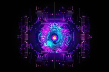 Obraz premium Advanced security technology, neon light background with fingerprint sensor. Generative AI