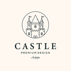dream castle line art logo vector minimalist illustration design, magic castle logo design