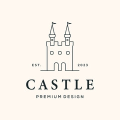 classic castle line art logo vector minimalist illustration design, little castle symbol design