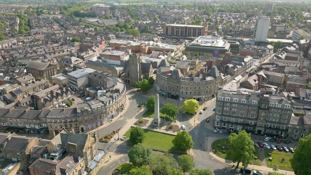 aerial drone video of Harrogate, a beautiful old town in North-Yorkshire, England