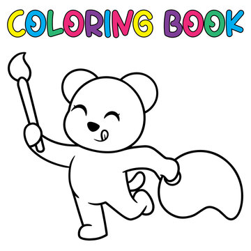 Coloring book cute panda bear artist - vector illustration.