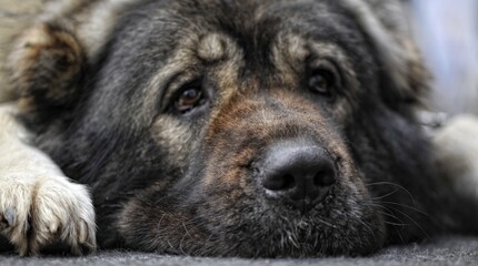 Portrait of the muzzle of a big dog: Caucasian sheepdog is a large dog breed popular in Azerbaijan,...