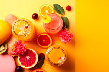 Summer frame juices, yellow pink background