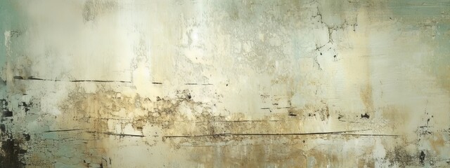 Distressed painted surface. Light green, brown, beige antique aged metal, wall. Vintage texture backdrop. Generative Ai.