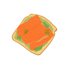 Toast with salmon and avocado. Delicious dietary breakfast.