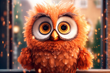 friendly and charismatic owl bird character involved in an everyday activity, animal influencer, animals banner, Generative AI
