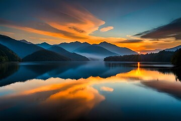 Naklejka na ściany i meble sunrise over lake by AI generating