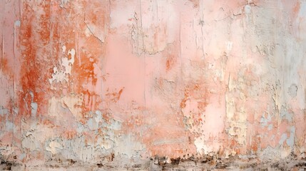 Distressed painted surface. Pale pink, offwhite, light grey, pastel color.. Antique and aged metal, wall. Vintage texture backdrop. Generative Ai.