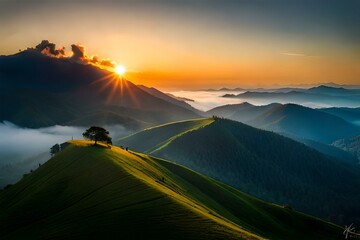 sunrise in the mountains by AI generating