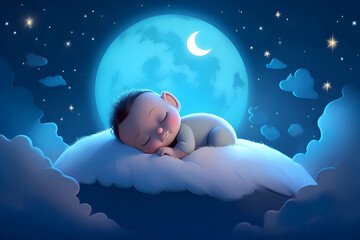 The baby sleeps on a cloud under the stars, cozy sleep, Generative AI - obrazy, fototapety, plakaty