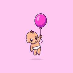baby flying on balloon