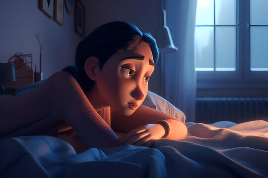 Woman can't sleep, insomnia, illustration, Generative AI