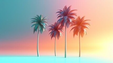 Obraz na płótnie Canvas Colorful Palm Trees Gradient Summer Background, Generative AI