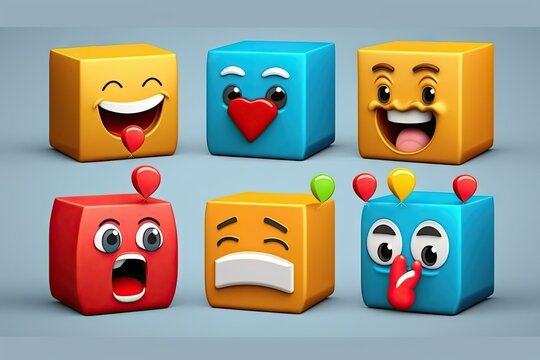 Colorful cubes with emoji faces on grey background
