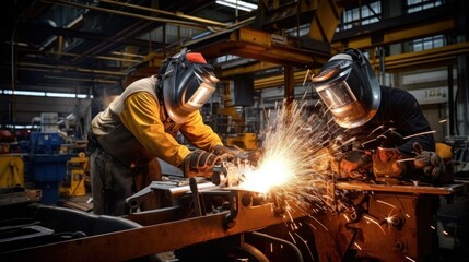 Expert Welders Transforming Metal with Precision and Artistry. Capturing Dazzling Sparks, Impeccable Precision, and Passionate Craftsmanship in Metalwork. generative ai