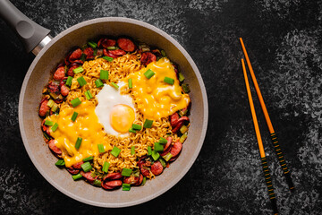 Korean style instant noodle, Shin Ramyeon with sausages