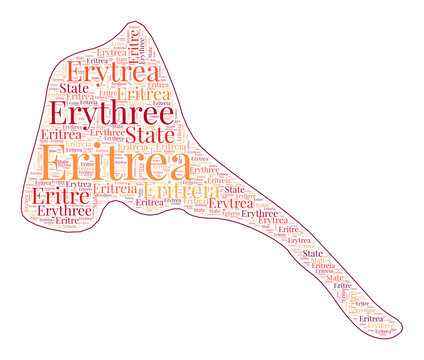 Eritrea shape filled with country name in many languages. Eritrea map in word cloud style. Stylish vector illustration.
