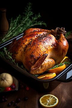 Perfectly baked turkey for Thanksgiving or Christmas created with Generative AI technology