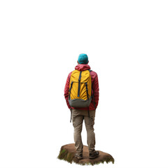 A person hiking with a backpack standing on a rock on a transparent background png isolated Generative Ai - obrazy, fototapety, plakaty