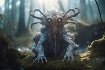 A strange monster creature sitting in the middle of a forest Generative Ai