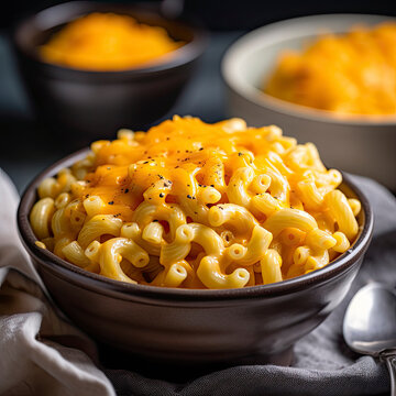 Huge bowl of cheesy macaroni and cheese created with Generative AI technology
