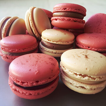 Macaroons in soft pastel colors created with Generative AI technology