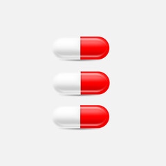 White and red Medical Pill Icon Set Closeup Isolated on White Background. Design template of Pills