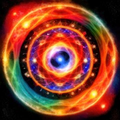 Abstract watercolor mandala cosmic circle digital paint
