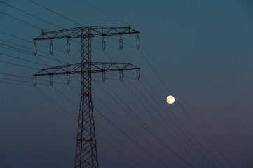 power lines with moon