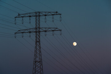 power lines with moon