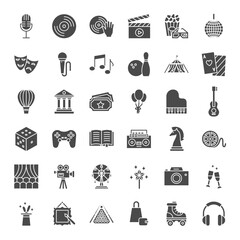 Entertainment Solid Web Icons. Vector Set of Holiday Glyphs.