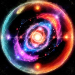 Abstract watercolor mandala cosmic circle digital paint